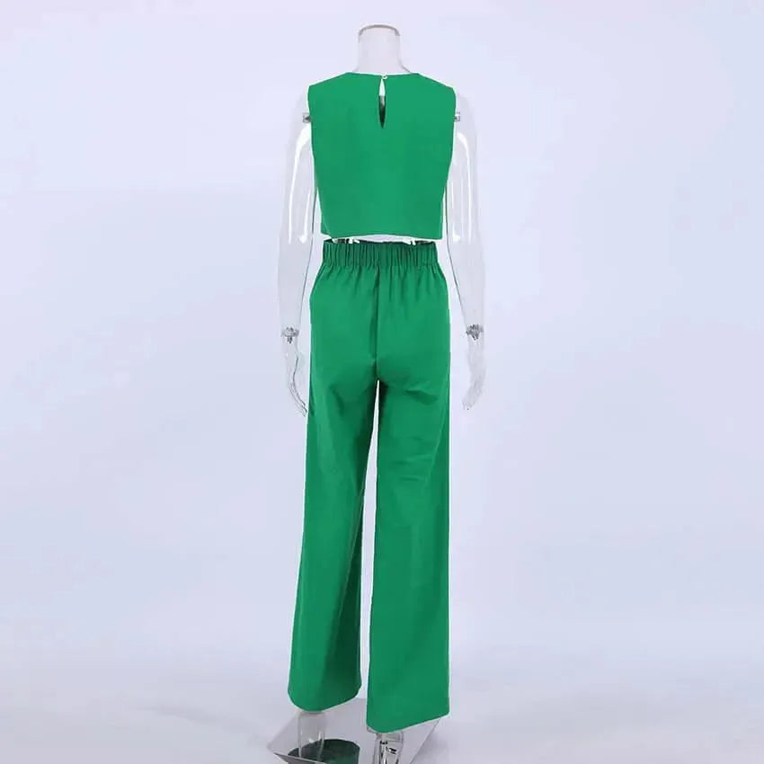 Relaxed Chic Women Casual Two-Piece Pants Set - Linen Pants Set - LeStyleParfait