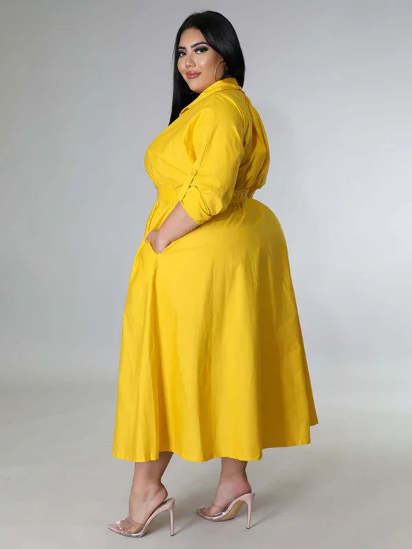 Relaxed Lapel Collar Midi Shirt Dress-Midi Dress-LeStyleParfait