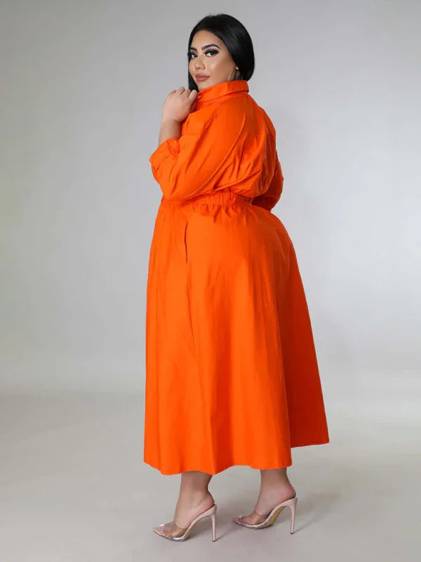 Relaxed Lapel Collar Midi Shirt Dress-Midi Dress-LeStyleParfait