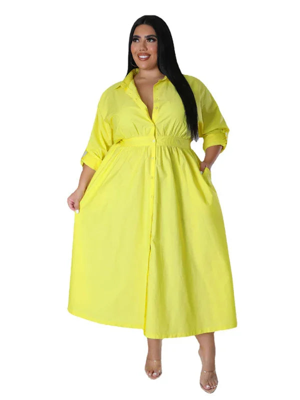 Relaxed Lapel Collar Midi Shirt Dress-Midi Dress-LeStyleParfait