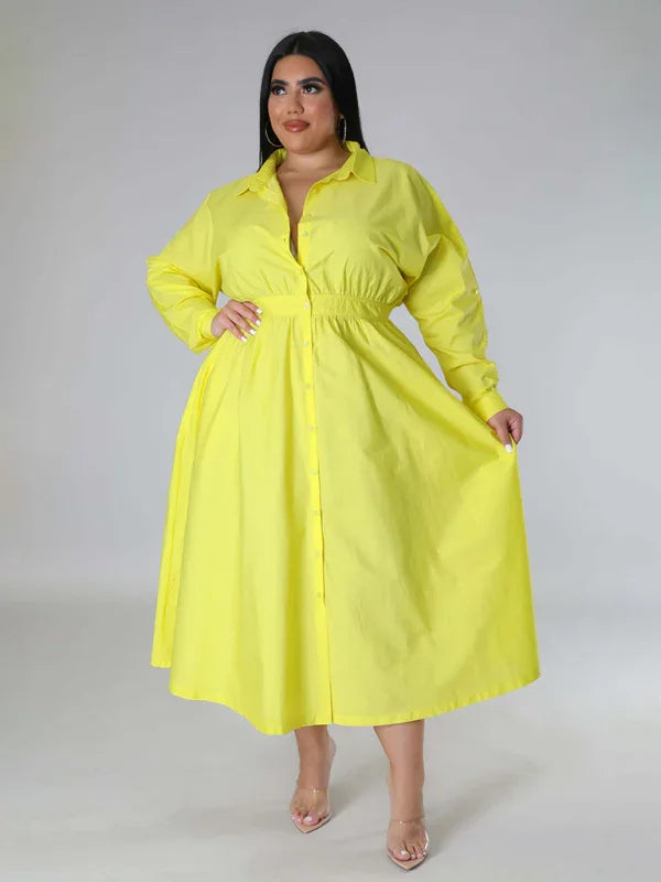 Relaxed Lapel Collar Midi Shirt Dress-Midi Dress-LeStyleParfait