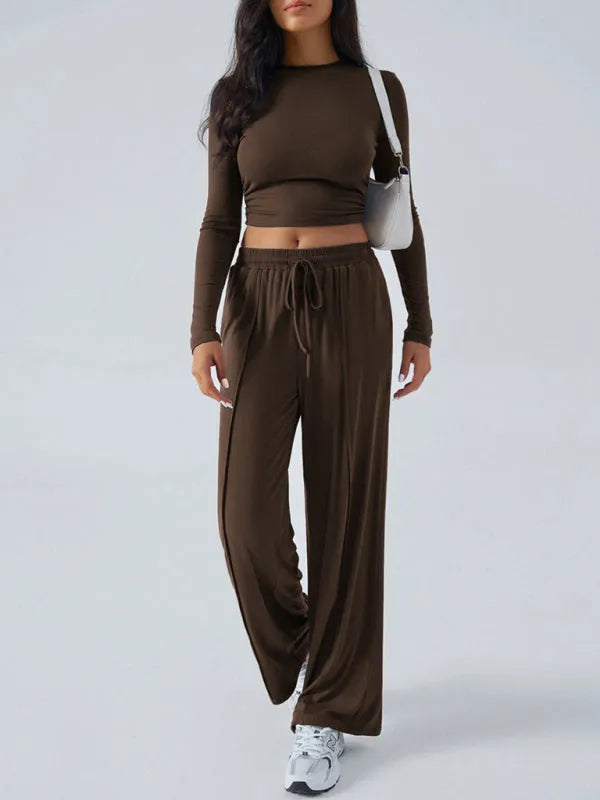 Relaxed Women Casual Jersey Two-Piece Set - Casual Pants Set - LeStyleParfait