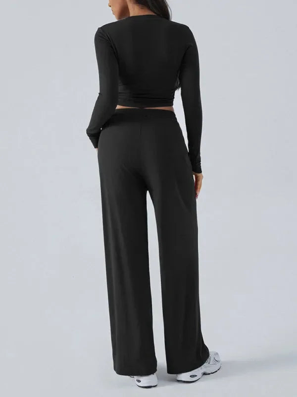 Relaxed Women Casual Jersey Two-Piece Set - Casual Pants Set - LeStyleParfait