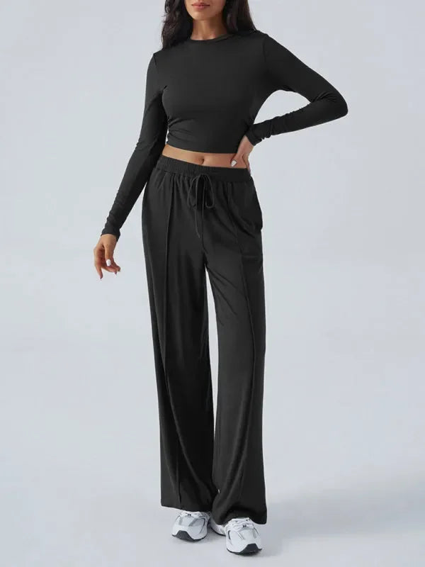Relaxed Women Casual Jersey Two-Piece Set - Casual Pants Set - LeStyleParfait