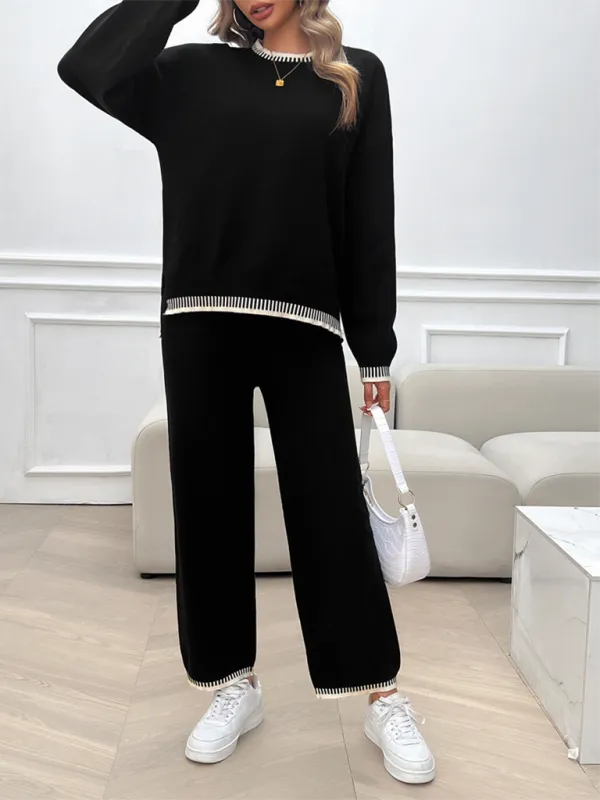 Relaxed Women Casual Knit Two-Piece Set - Casual Knit Set - LeStyleParfait