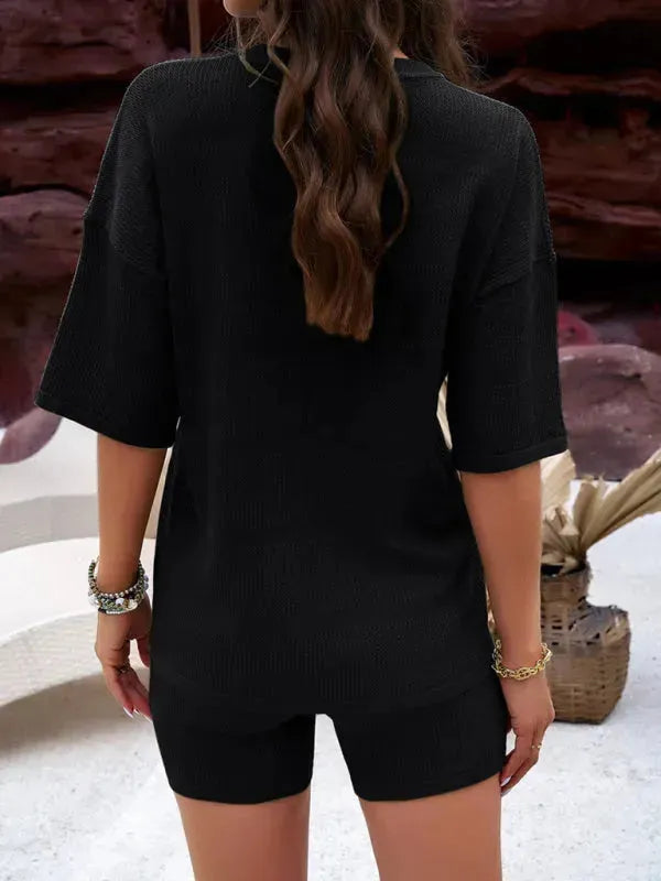 Relaxed Women Casual Ribbed Two-Piece Shorts Set - Casual Short Set - LeStyleParfait