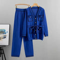 Relaxed Women Casual Twill Two-Piece Set - Casual Pants Set - LeStyleParfait