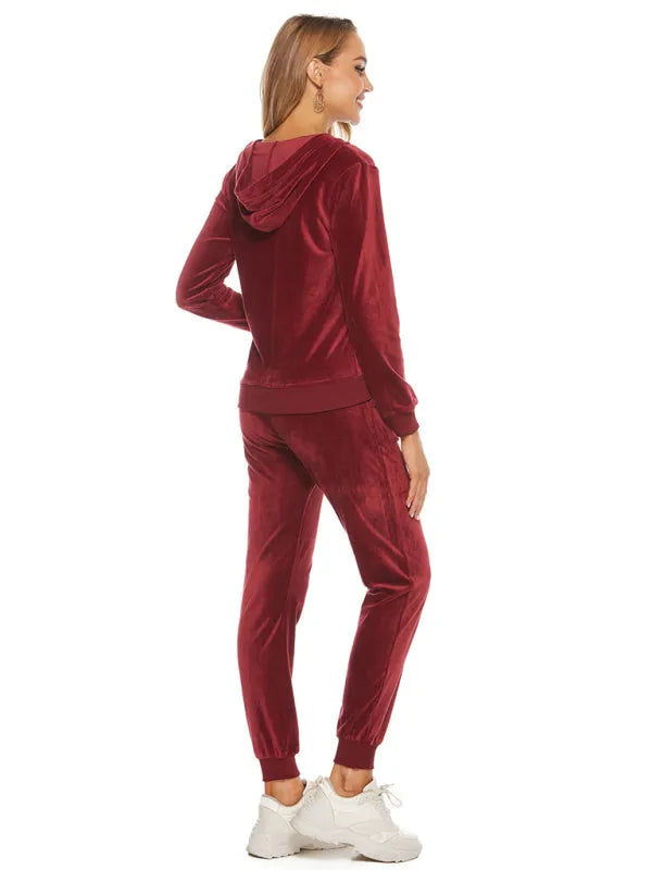 Relaxed Women Casual Velvet Two-Piece Set - Casual Jogger Set - LeStyleParfait