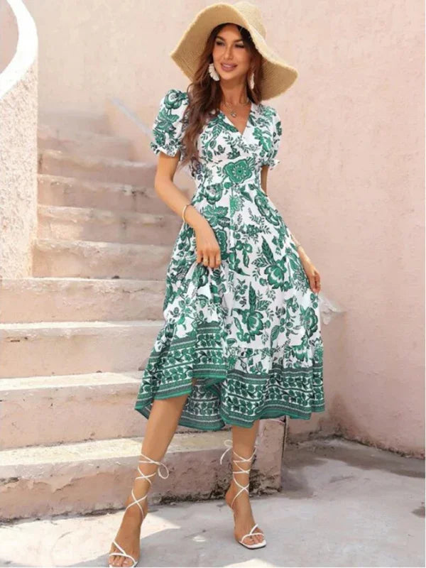 A-line,a-line dress,casual,casual dress,cotton,cotton dress,floral,floral dress,flowy,flowy dress,ladies Wrinkle resistant,maxi,maxi dress,puff sleeve,puff sleeves dress,Quick drying maxi dress,relaxed dress,slip-on,slip-on dress,straight,summer,summer dress,V-neck,v-neck dress-LeStyleParfait