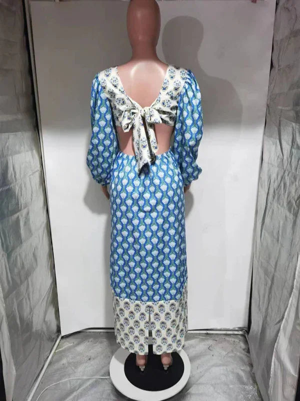 a-line dress,balloon sleeve,boat neck,boat neck dress,cotton,cotton dress,floral,floral dress,ladies Wrinkle resistant,lantern sleeve dress,midi,midi hem dress,open back,party,party dress,Quick drying midi dress,regular,regular dress,sheath,slip-on,slip-on dress,straight,straight dress,summer,summer dress-LeStyleParfait