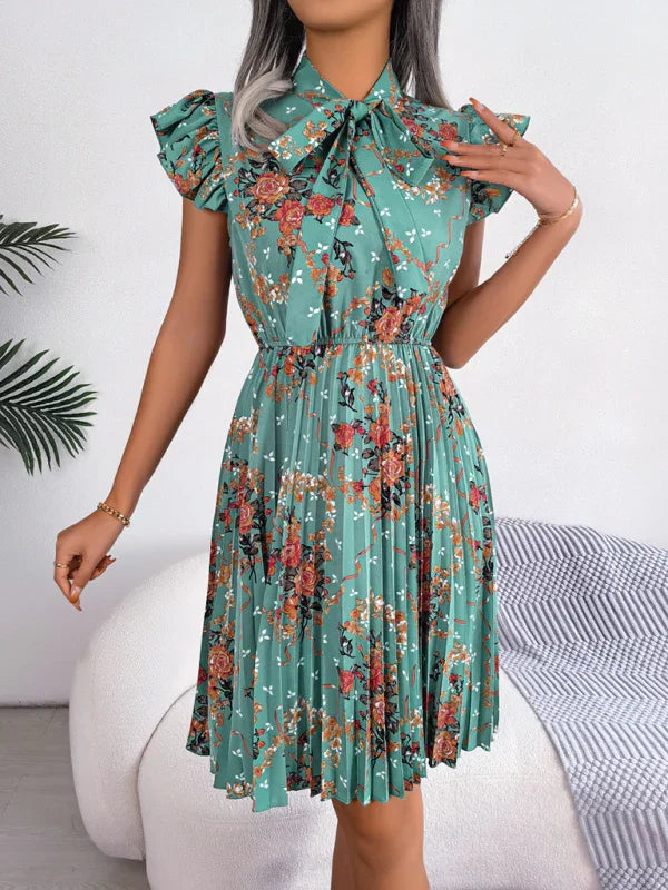 A-line,A-line dress,brunch,brunch dress,chiffon,chiffon dress,floral,floral dress,floral midi dress,flowy,flowy dress,high-neck,high-neck dress,ladies Wrinkle resistant,midi,midi dress,midi hem dress,pleated,pleated dress,puff sleeve,puff sleeves dress,Quick drying midi dress,ruffles,slip-on,slip-on dress,spring,spring dress,straight-LeStyleParfait