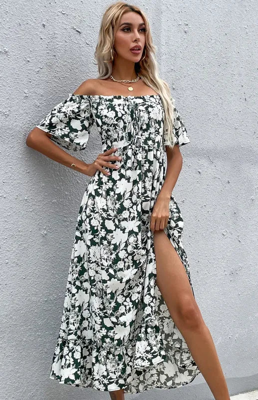 Women Romantic Floral Off-Shoulder Midi Dress - Floral Midi Dress - LeStyleParfait