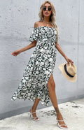 Women Romantic Floral Off-Shoulder Midi Dress - Floral Midi Dress - LeStyleParfait