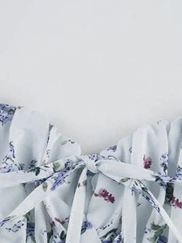 Women Romantic Floral Mini Puff Sleeve Dress - Floral Mini Dress - LeStyleParfait