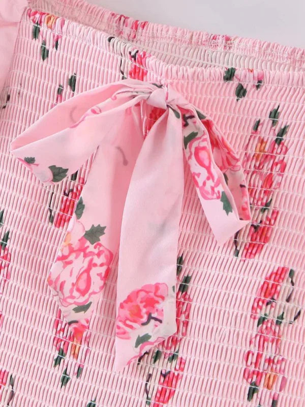 Women Romantic Floral Chiffon Puff Sleeve Mini Dress - Floral Mini Dress - LeStyleParfait