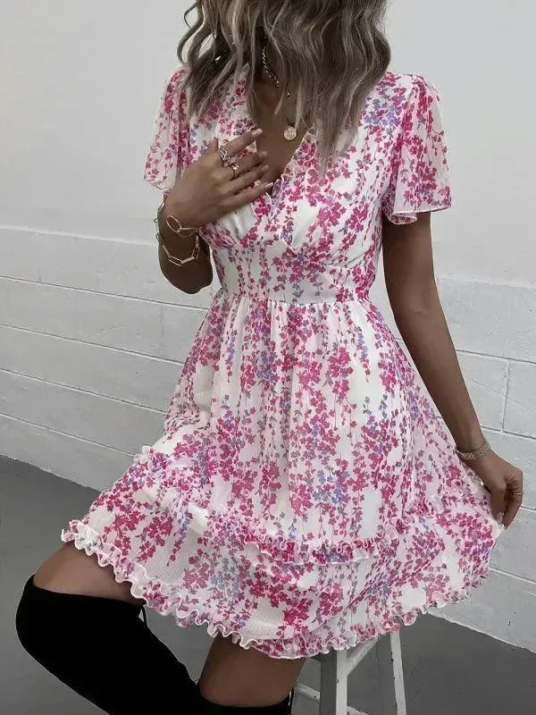Floral Womens Mini Day Dress - Mini Dress - LeStyleParfait