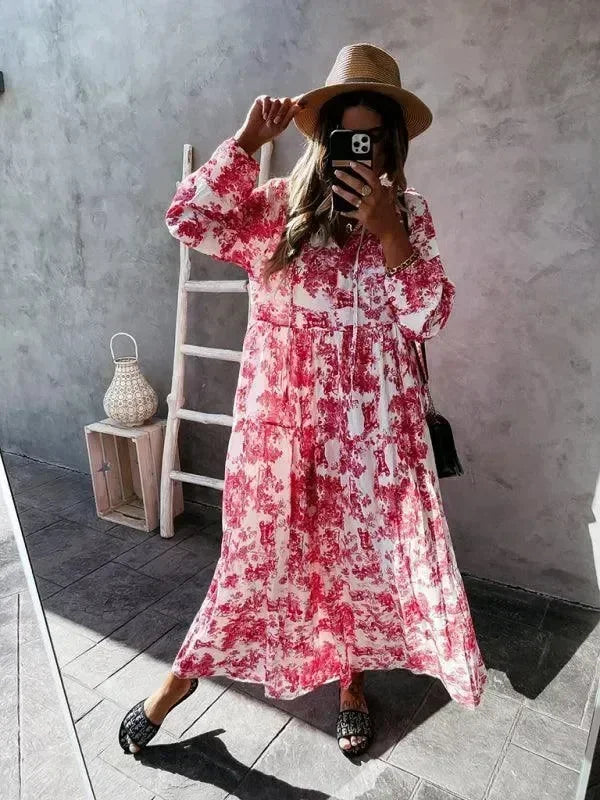 Romantic Blue Floral Tiered Maxi Dress