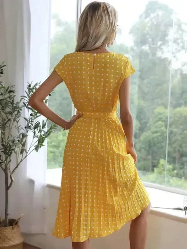 Romantic Polka Dot Chiffon Midi Dress