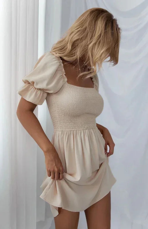 Romantic White Chiffon Empire Waist Mini Dress