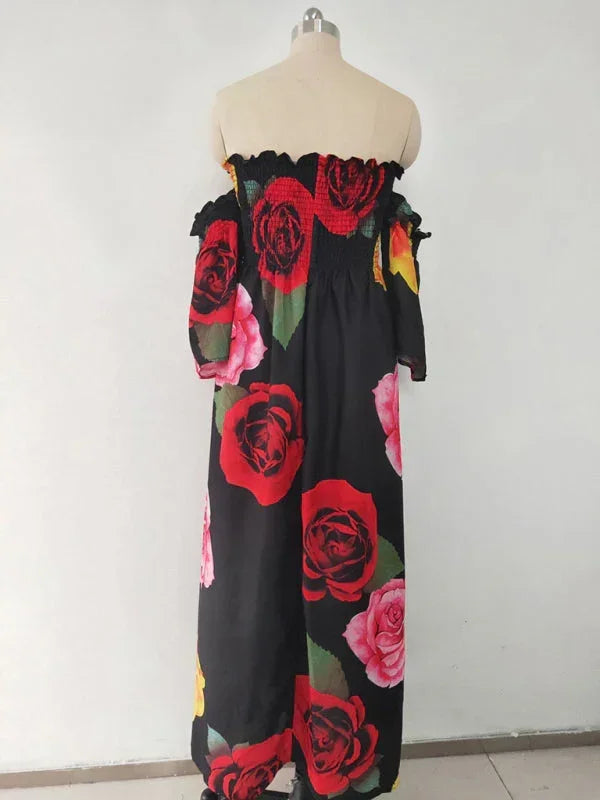 Romantic White Floral Chiffon Maxi Dress