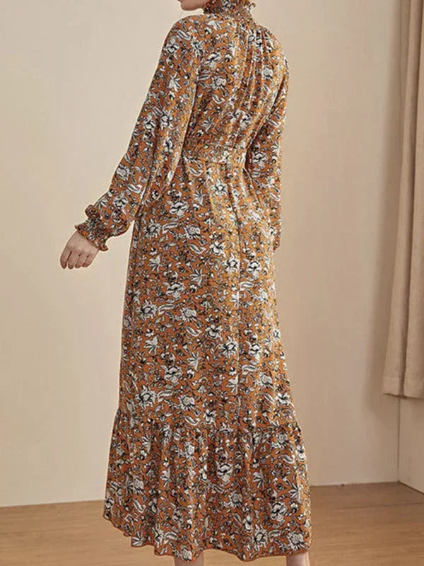 Romantic Yellow Floral Cotton Midi Dress