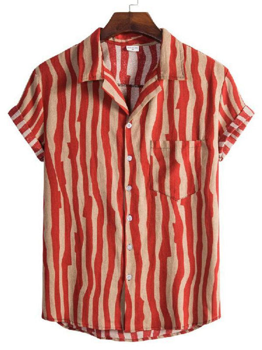 Safari Striped Short Sleeve Shirt - Linen Shirt - LeStyleParfait