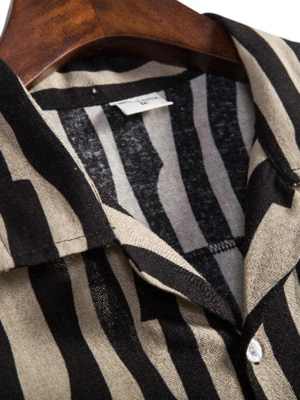 Safari Striped Short Sleeve Shirt - Linen Shirt - LeStyleParfait