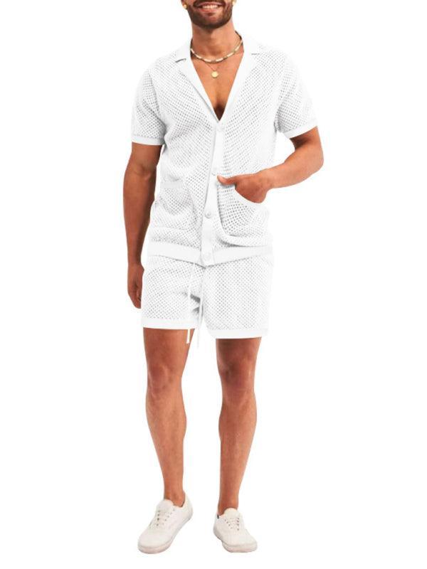 See-Through Short-Sleeved Men Cardigan Outfit Set - Clothing Set - LeStyleParfait