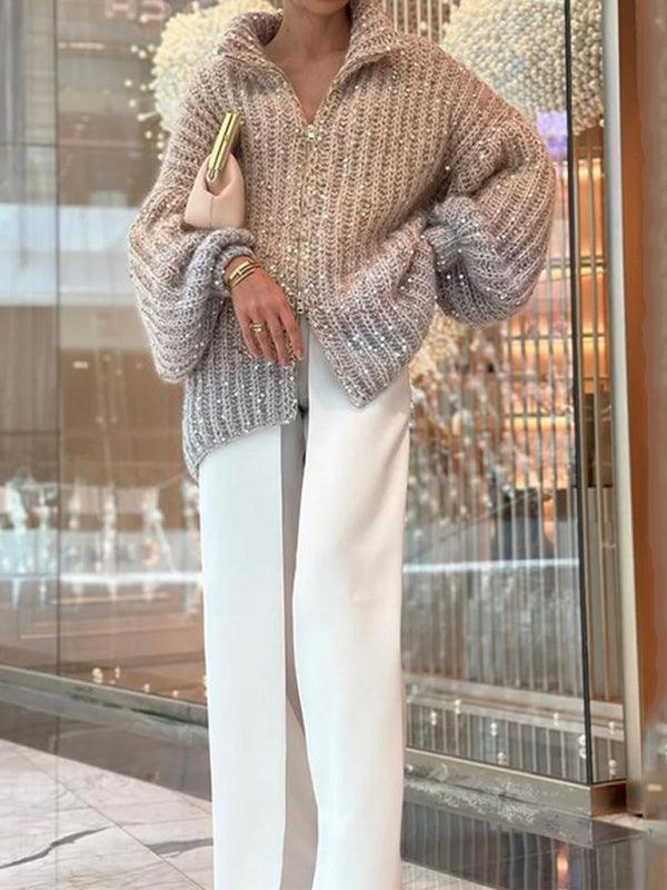 Sequined V-neck Cardigan Sweater - Cardigan Sweater - LeStyleParfait