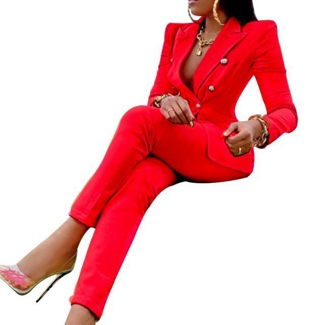 Red Pants Suit Womens, Formal Pantsuit for Women, Chic Womens