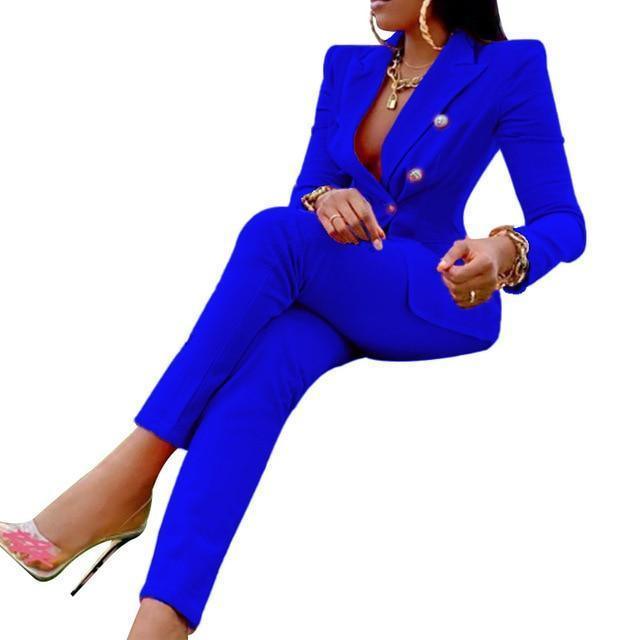 2-piece Blazer Trouser Suit for Women, Blue Pantsuit Women, Womens Formal  Wear, Pant and Blazer Set Women, Blue Trousers Suit, Slim Fit Suit -   Hong Kong