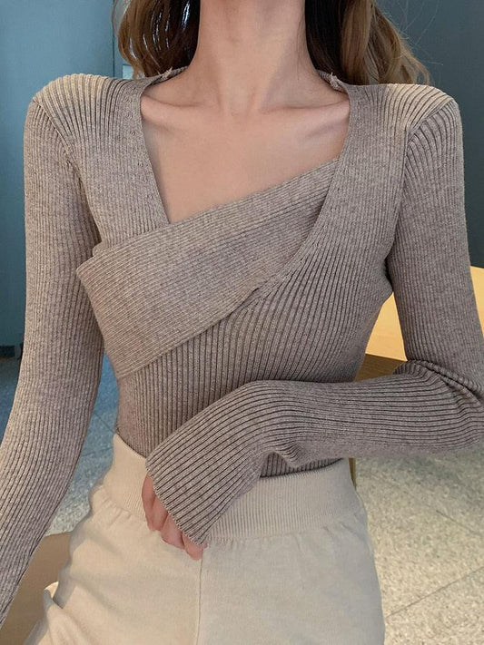 Sexy V-neck Pullover Sweater Top - Pullover Sweater - LeStyleParfait