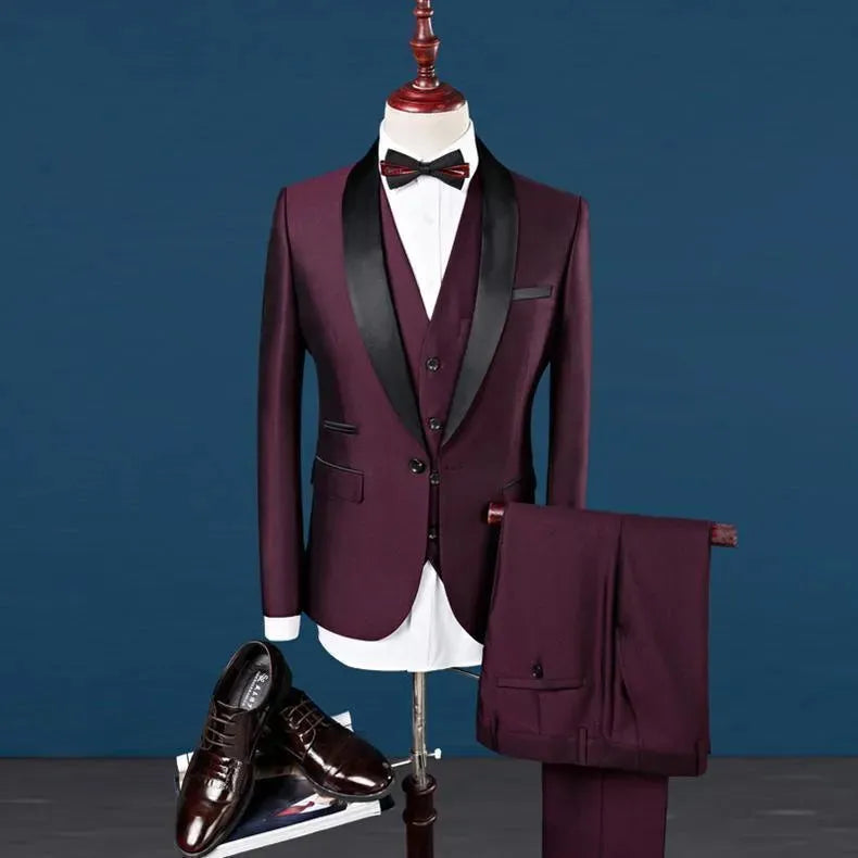 Shawl Collar Tuxedo 3 Piece Suit - Tuxedo Suit - LeStyleParfait