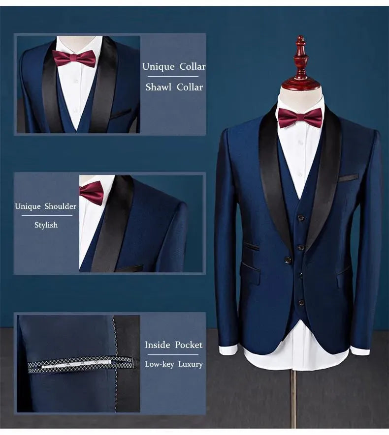 Shawl Collar Tuxedo 3 Piece Suit - Tuxedo Suit - LeStyleParfait