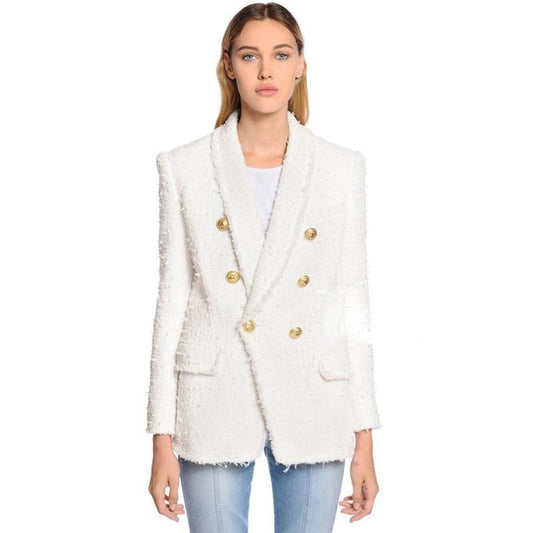 Shawl Collar Tweed Blazer Women - Casual - Plain-Solid - Tweed Blazer - LeStyleParfait