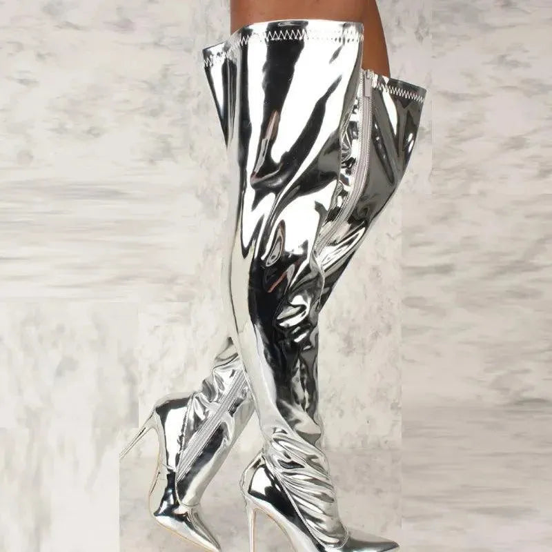 Shinny Pointed Women Knee High Boots - Knee High Boots - LeStyleParfait