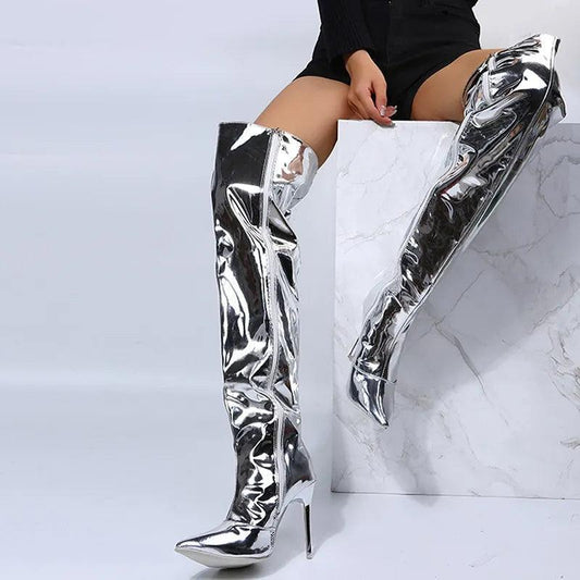 Shinny Pointed Women Knee High Boots - Knee High Boots - LeStyleParfait