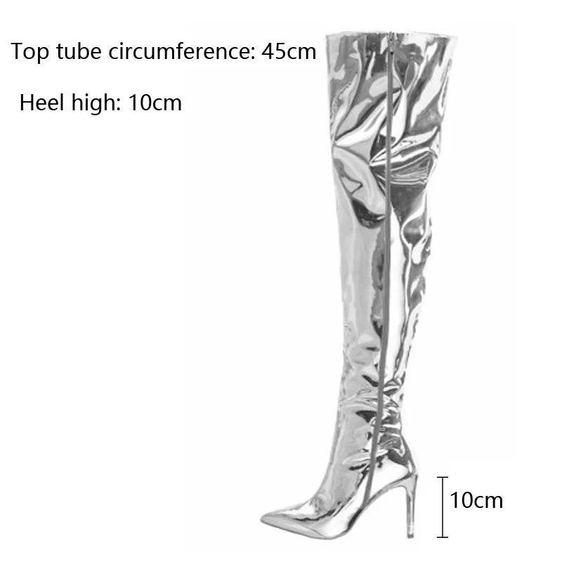 Shinny Pointed Women Knee High Boots - Knee High Boots - LeStyleParfait
