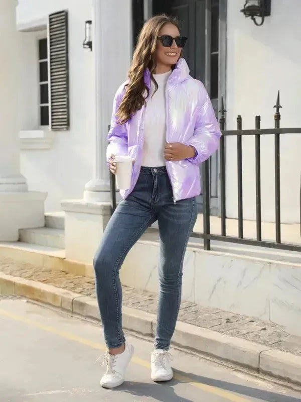 Shiny Hooded Women Parka Jacket - Winter Jacket - LeStyleParfait