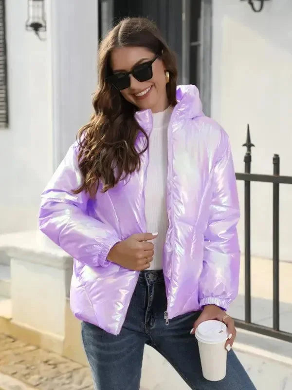 Shiny Hooded Women Parka Jacket - Winter Jacket - LeStyleParfait