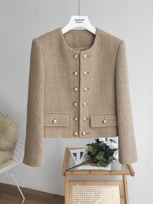 Short Double Breasted Tweed Jacket - Tweed Blazer - LeStyleParfait