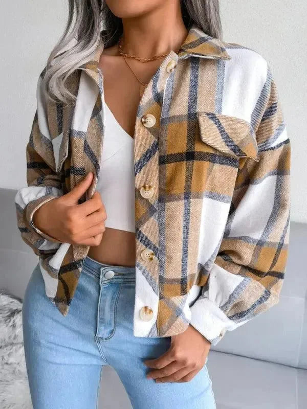 Short Plaid Loose Women’s Coat - Coat - LeStyleParfait