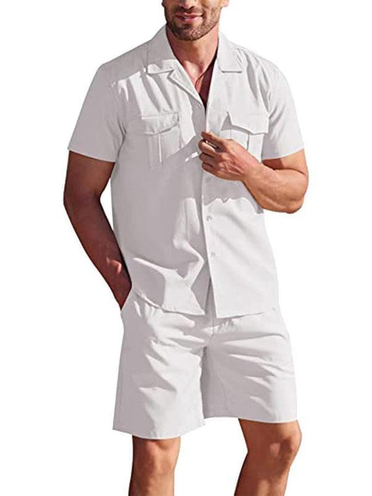 Short-Sleeved Linen Men Shorts Outfit Set - Clothing Set - LeStyleParfait