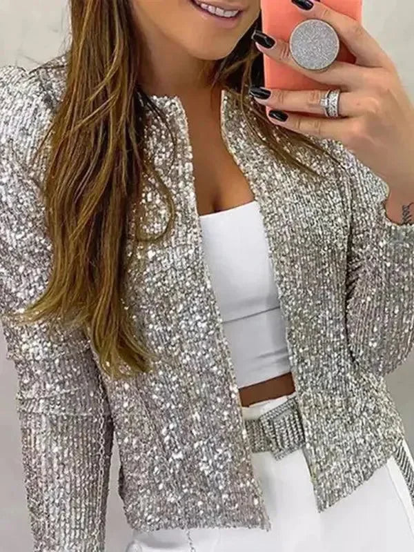 Short Women Sequin Coat - Sequin Coat - LeStyleParfait