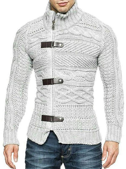 Side Buckle Men Cardigan Sweater - Cardigan Sweater - LeStyleParfait