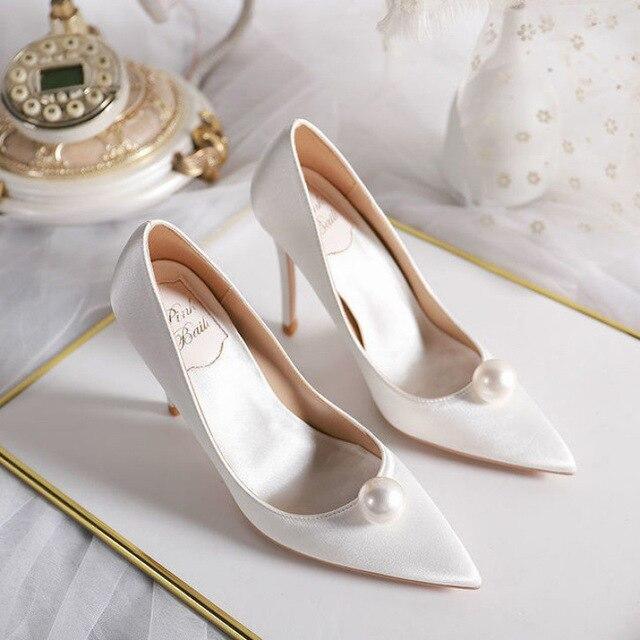 Silk Pearl Wedding Heels Pumps Shoes - Pumps Shoes - LeStyleParfait