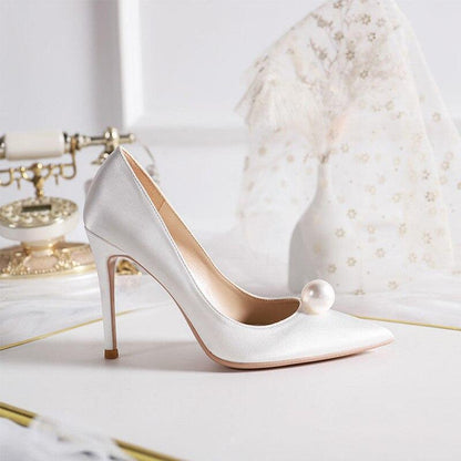 Silk Pearl Wedding Heels Pumps Shoes - Pumps Shoes - LeStyleParfait