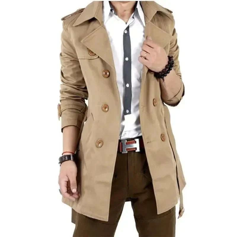 Slim Fit Double-Breasted Men's Trench Coat - Trench Coat - LeStyleParfait