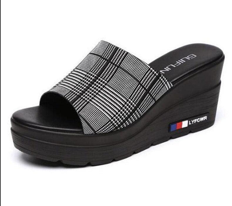 Slip On Plaid Wedge Sandals - Wedge Shoes - LeStyleParfait