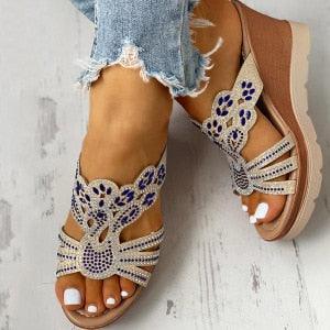 Slip on Rhinestone Wedge Sandals - Wedge Shoes - LeStyleParfait